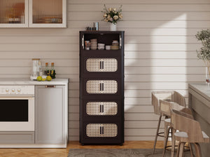 English Elm Retro Brown 20" Wide Folding Storage Cabinet - 4 Tiers, Collapsible Design With Wheels For Easy Mobility W2873P366399-GIGA