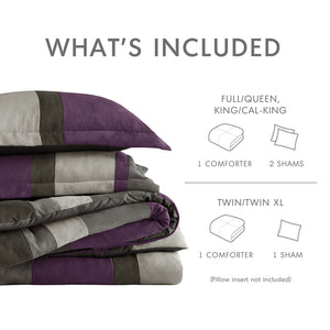 JLA Home Comfort Spaces - Pieced Faux Suede Comforter Set with Two-Tone Color-Block Design, Oeko-Tex Certified, Midweight Comfort Purple AM10-0294
