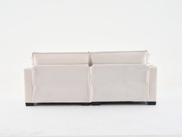 English Elm L Shape Sofa Couch With Usb Port & Cup Holder, Stylish Corduroy 2-Seater In Beige For Small Spaces W2100S00140