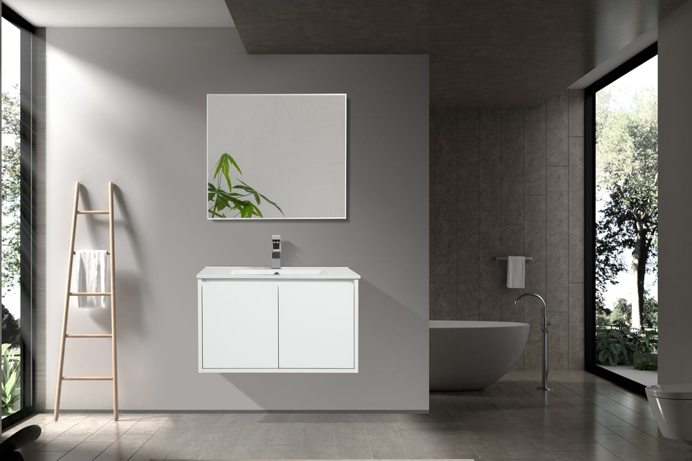 English Elm 30" Floating Bathroom Vanity Base Glossy White Soft Close Modern Wall Mount W1920P263625