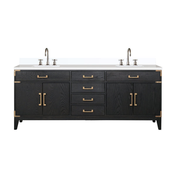 English Elm Black Oak Double Bath Vanity With Cultured Marble Top, Spacious Storage & Elegant Faucet Set 88" W B2731P260968