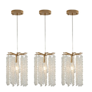 English Elm Luxury 3-Pack Crystal Pendant Lights Gold Finish Adjustable Height Chandelier Waterfall Beads for Living Room Dining Kitchen W2312P374971