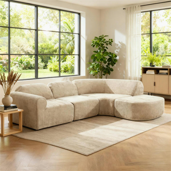 English Elm 111" Curved Sectional Sofa Set Plush Lamb Wool Upholstery Deep Seat Ottoman Lounge Espresso N767P371305E