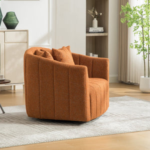 English Elm 39"w Chenille Barrel Swivel Chair Tufted Pumpkin Silhouette Cozy Reading Accent Seat Orange W3118S00040