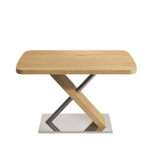 English Elm 47.25" Expandable Dining Table 47.25-63" Natural Wood Finish Retractable Top, Seats 4-6, Metal Base W757P270705