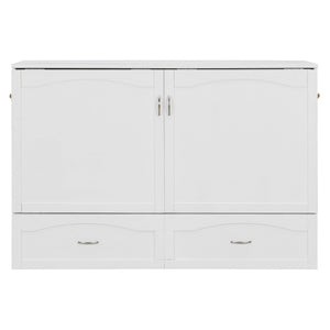 English Elm Queen Murphy Wall Bed with Drawers Usb Charging Ports Pulley Lift Mdf Cabinet White LP100671AAK-1