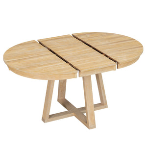 English Elm Trexm Retro 5 Piece Extendable Round Dining Set with Button Tufted Upholstered Chairs Natural ST000094AAN-2026