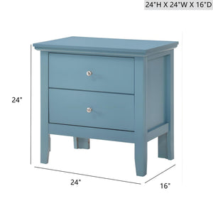 English Elm Teal Transitional Nightstand 24"H x24"W x16"D — Vivid Teal Finish, 2 Drawers, No Assembly Needed B078107988
