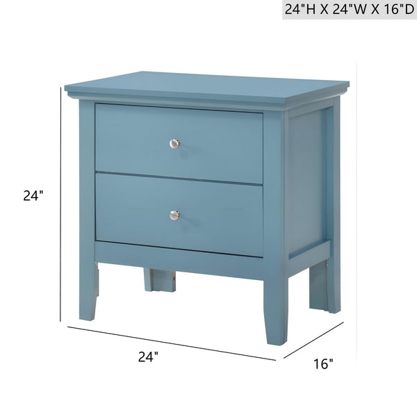 English Elm Teal Transitional Nightstand 24"H x24"W x16"D — Vivid Teal Finish, 2 Drawers, No Assembly Needed B078107988