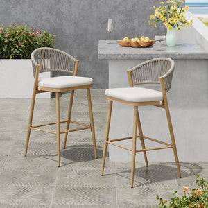 English Elm Christopher Knight Home® - Outdoor Scallop-Back Barstools Set Of 2 - 30.25" Seat Height, Maple Finish, Durable Aluminum Frame N772P245120W