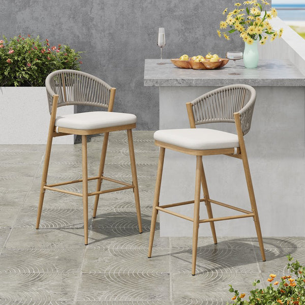 English Elm Christopher Knight Home® - Outdoor Scallop-Back Barstools Set Of 2 - 30.25" Seat Height, Maple Finish, Durable Aluminum Frame N772P245120W