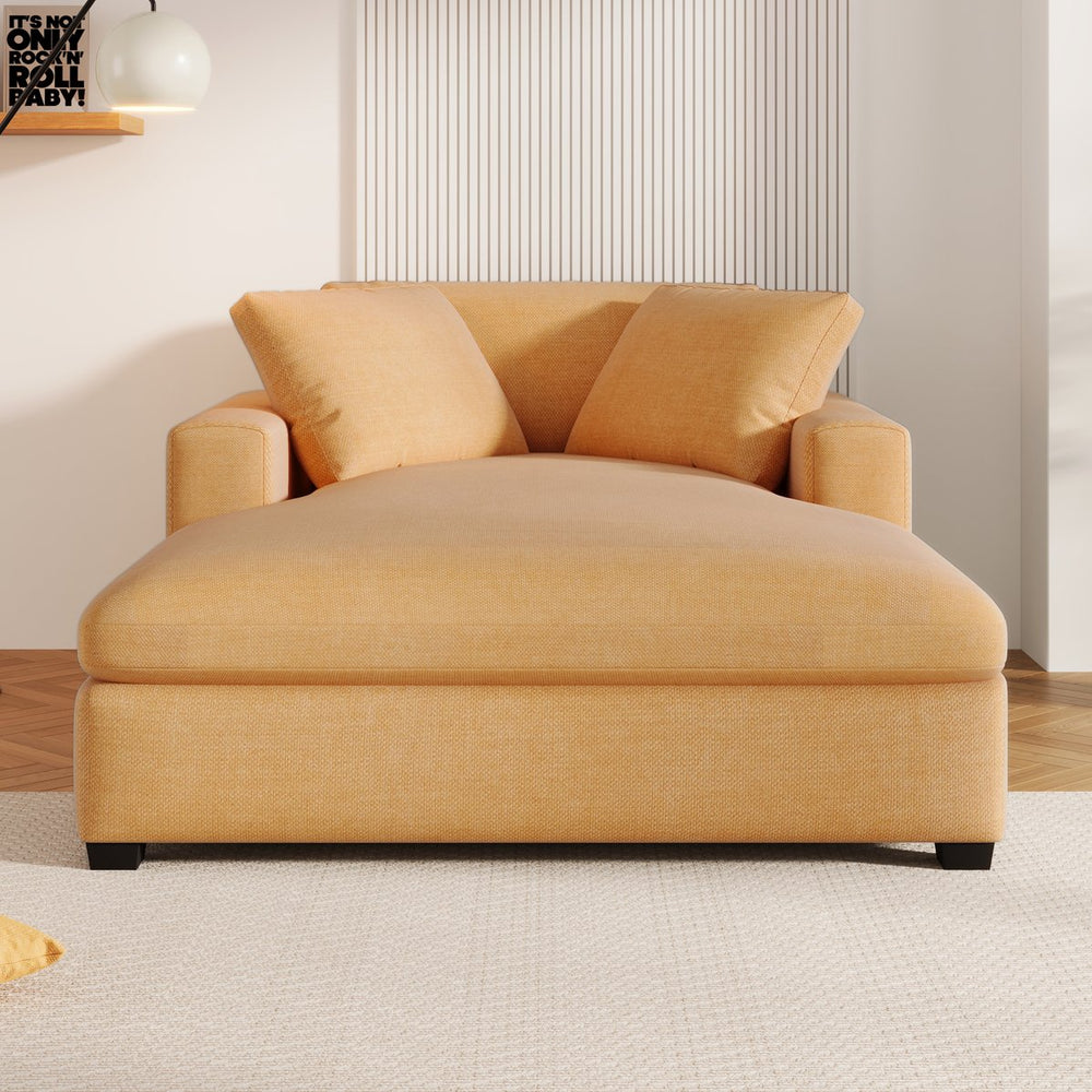 English Elm Mirod Oversized Chaise Lounge with Birch Legs Pillow Back Polyester Upholstered Seating Yellow N760P196662Y