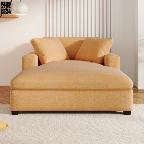 English Elm Mirod Oversized Chaise Lounge with Birch Legs Pillow Back Polyester Upholstered Seating Yellow N760P196662Y