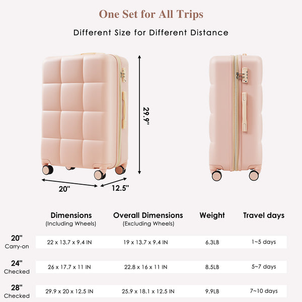 English Elm Luggage 3 Piece Abs Hard Shell Set with Usb Port Cup Holder and Spinner Wheels Pink N726P170956P