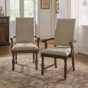 English Elm Traditional Stonington Side Chairs Set of 2 Beige Upholstered Nailhead Trim Oak Veneer Wood Dining Seats Elegantly Crafted 42" Brown Mix 42.75 L x 21.25 W x 17.5 H B011P188433