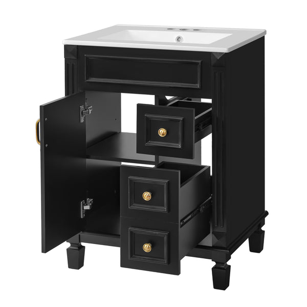 English Elm 24" French-Inspired Bathroom Vanity With Ceramic Sink, 2 Soft-Close Drawers & Adjustable Shelf N710P318989B
