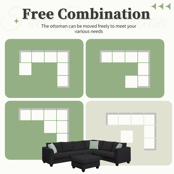 English Elm Seven Seat Modular L Shape Sectional Sofa with Ottoman Polyester Living Room GS009012AAB
