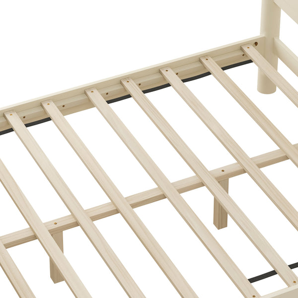 English Elm Queen Platform Bed Frame - Solid Rubberwood Construction, 10 Slats Support, No Box Spring Needed, Stylish Headboard and Under-Bed Storage Space Beige+Natural 63.39 L x 18.7 W x 4.53 H W1716S00023