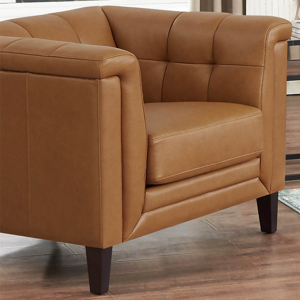 English Elm Arvo Leather Chair with Top-Grain Seating, Pocket Coil Cushions, Feather-Memory Comfort & Durable Frame Cognac B2705P326720