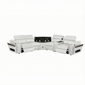 English Elm Nova Entertainment Sectional Sofa with Led Bar Fridge Console and Bluetooth Speaker White B009S02170