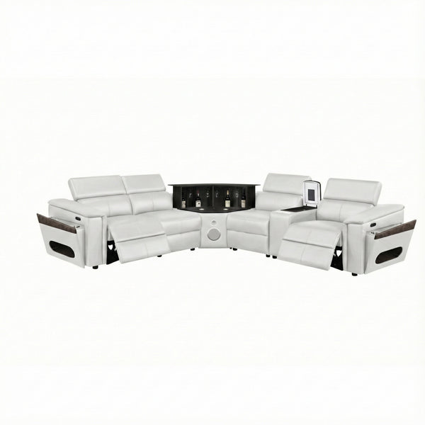 English Elm Nova Entertainment Sectional Sofa with Led Bar Fridge Console and Bluetooth Speaker White B009S02170