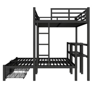 English Elm Twin Triple Bunk Bed Metal L-shaped Frame Sleeps Three Kids White Finish W1580S00480