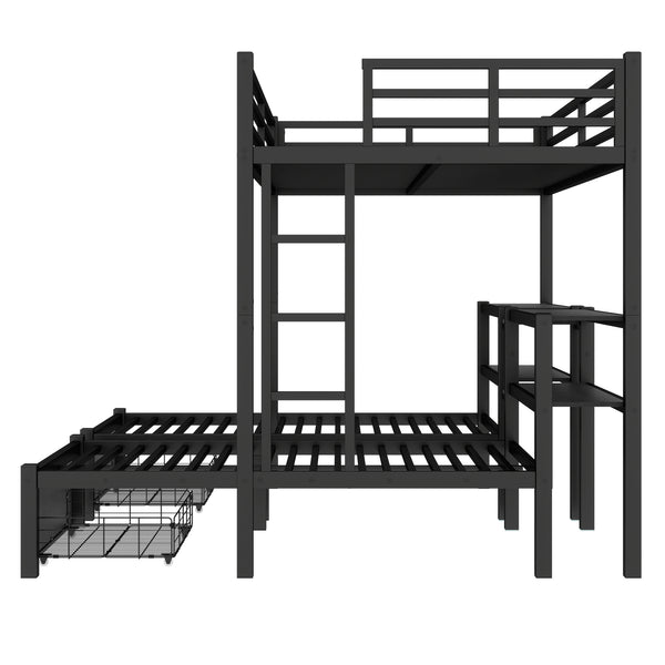 English Elm Twin Triple Bunk Bed Metal L-shaped Frame Sleeps Three Kids White Finish W1580S00480