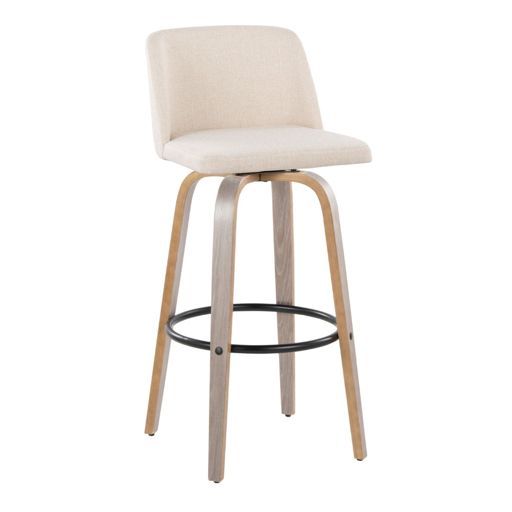 English Elm Toriano 30" Fixed-Height Swivel Barstool Set Of 2 In Light Grey Wood & Cream Fabric For Modern Spaces B202S00660-GIGA