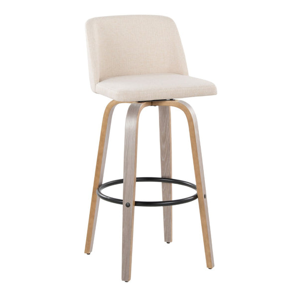 English Elm Toriano 30" Fixed-Height Swivel Barstool Set Of 2 In Light Grey Wood & Cream Fabric For Modern Spaces B202S00660-GIGA