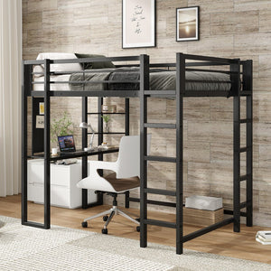 English Elm Loft Bed With Desk And Storage, Full Size Metal Frame For Teens, Stylish Space-Saving Design W2904S00003