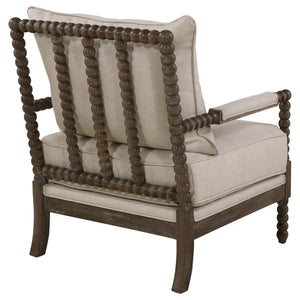 English Elm 1pc Coastal Spindle-Back Accent Chair with Padded Armrests, Linen-Look Upholstery & Welt Trim Beige,Brown 40 L x 32 W x 15.75 H B011P308560