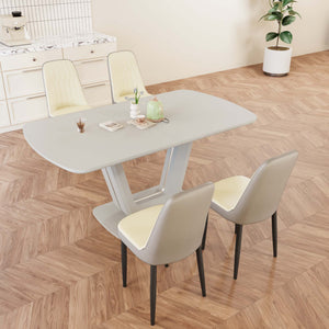 English Elm 62.99-78.74" Extendable Dining Set with 4 Pu Leather Chairs Seats up to Eight Beige+Grey W2189S00860