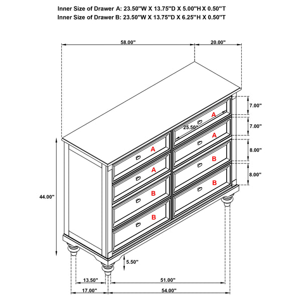 English Elm Berwick Eight Drawer Oak Veneer Dresser with Gunmetal Hardware for Classic Bedrooms B062P440098