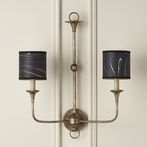 Marble Artisanal Drum Chandelier Shade - Handmade Contemporary Design with Grosgrain Ribbon Accents