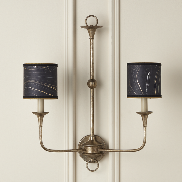 Marble Artisanal Drum Chandelier Shade - Handmade Contemporary Design with Grosgrain Ribbon Accents