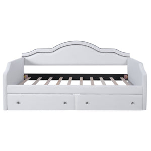 English Elm Twin Upholstered Daybed with Built-In LED & 2 Drawers, Velvet Platform Bed with Solid Wood Frame, Modern Curved Backrest, Twin Size, No Box Spring Needed Beige N7500001851A