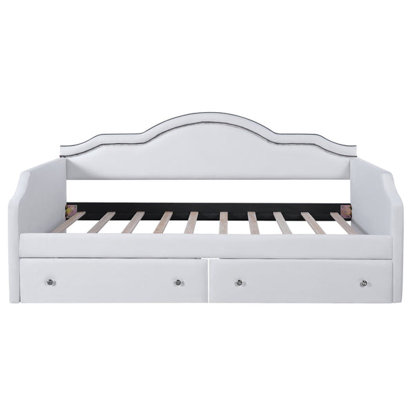 English Elm Twin Upholstered Daybed with Built-In LED & 2 Drawers, Velvet Platform Bed with Solid Wood Frame, Modern Curved Backrest, Twin Size, No Box Spring Needed Beige N7500001851A