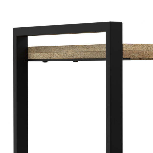 English Elm Riverside Handcrafted Mango Wood Bedside Table with Black Metal Frame, Drawer & Open Storage — Natural Finish B136P203433
