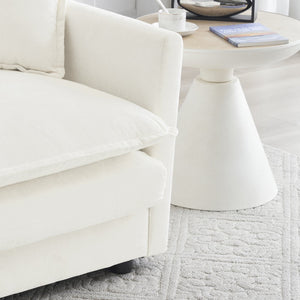 English Elm Mid-century Modern Chenille Sofa with Tapered Wood Legs and Five Accent Pillows W714S00557