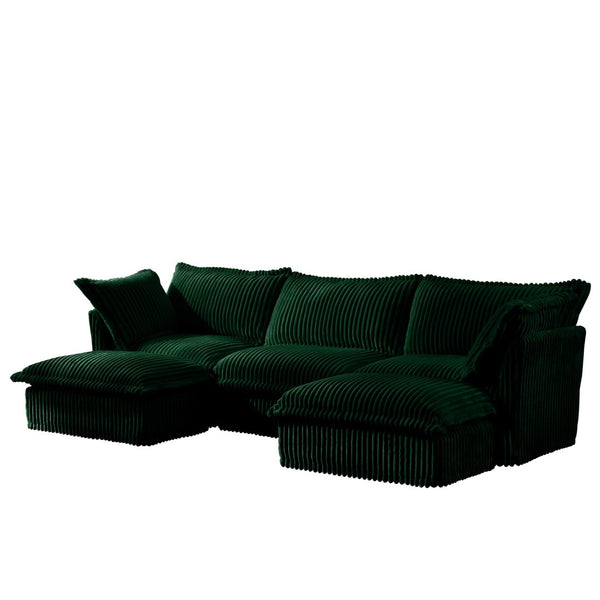 English Elm Slipcovered U-Shape Sectional Sofa Couch – Stylish Modular Deep Seat Design With Removable Covers, Green W3041S00083-GIGA