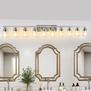English Elm 10 Light Bathroom Vanity Fixture 65.4in Matte Metal 10-Light Wall Sconce with Clear Glass Shades for Mirror Chrome W2312P374799