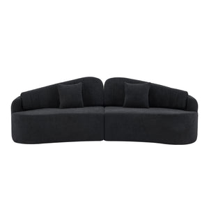 English Elm Curved Four Seat Chenille Sofa with Removable Backrest for Retro Apartment Living Black W3612S00041