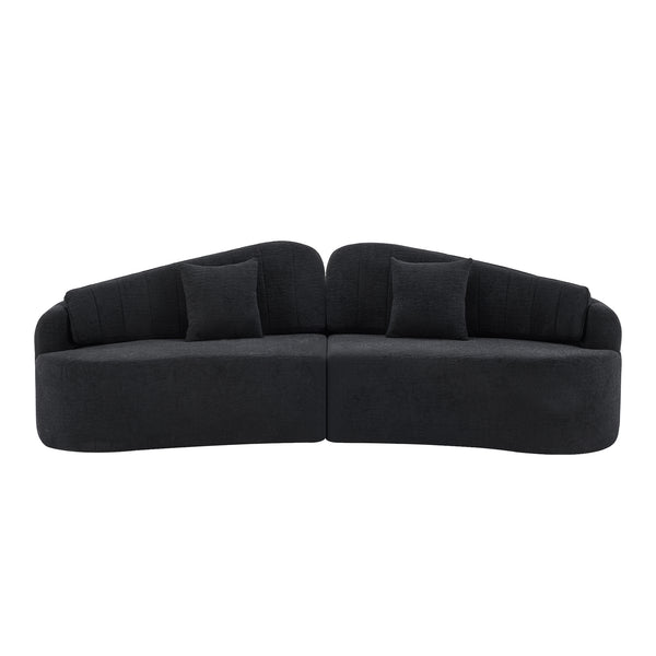 English Elm Curved Four Seat Chenille Sofa with Removable Backrest for Retro Apartment Living Black W3612S00041