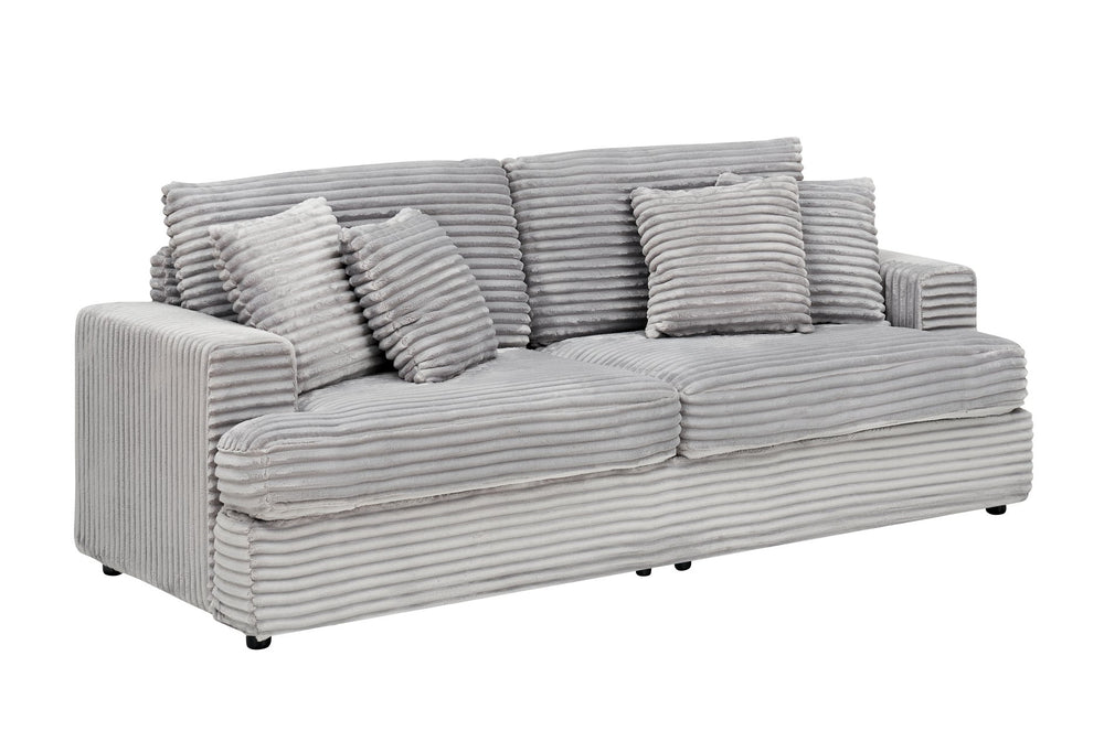 English Elm 79.3 Inch Gray Corduroy Three Seat Sofa with Toss Pillows for Modern Living Rooms W1658P200002