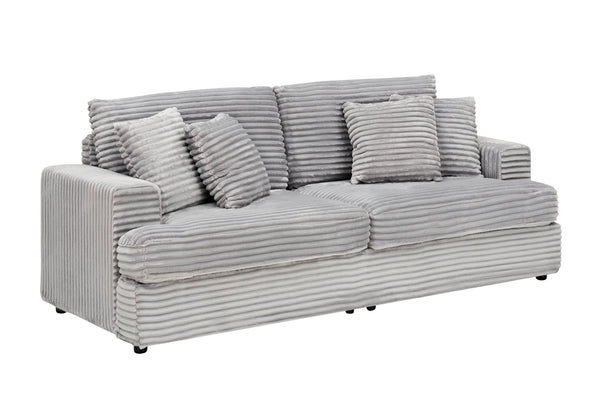 English Elm 79.3 Inch Corduroy Three Seat Sofa with Toss Pillows Modern Low Profile Living Room Couch Gray W1658P200010