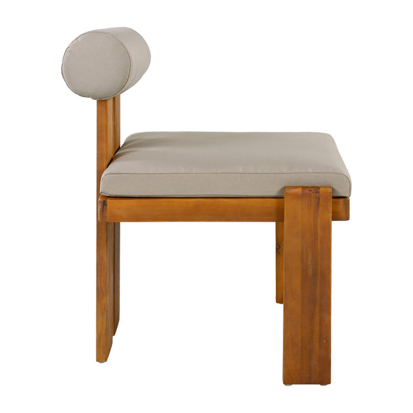 English Elm Outdoor Acacia Wood Dining Chairs Set of 2 with Sculptural Cylindrical Backrest Cushions N776P387625D