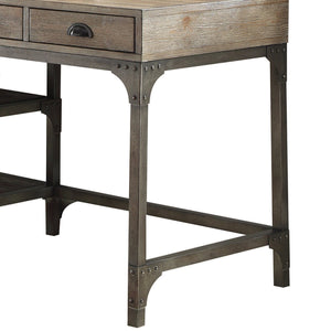 English Elm Weathered modern writing desk with metal iron legs, 3 drawers, spacious 47" workspace in oak finish B062P215483