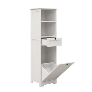 English Elm One-Compartment Tilt-Out Laundry Sorter Cabinet With Drawer - Space-Saving Design In White Finish W1120P146259