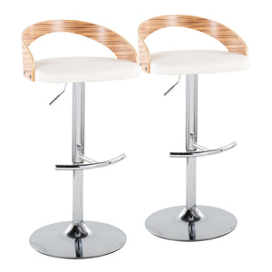 English Elm Grotto Adjustable Barstools Set Of 2 - Modern Swivel Chrome, Zebra Wood & White Faux Leather Design B202S00920