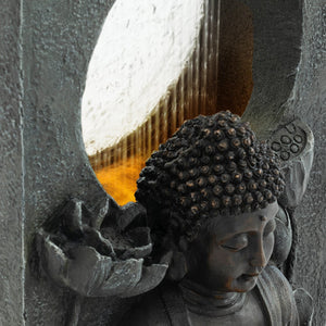English Elm 28" Outdoor Buddha Resin Fountain Led Lit Tiered Water Feature for Patio Garden W853P412657